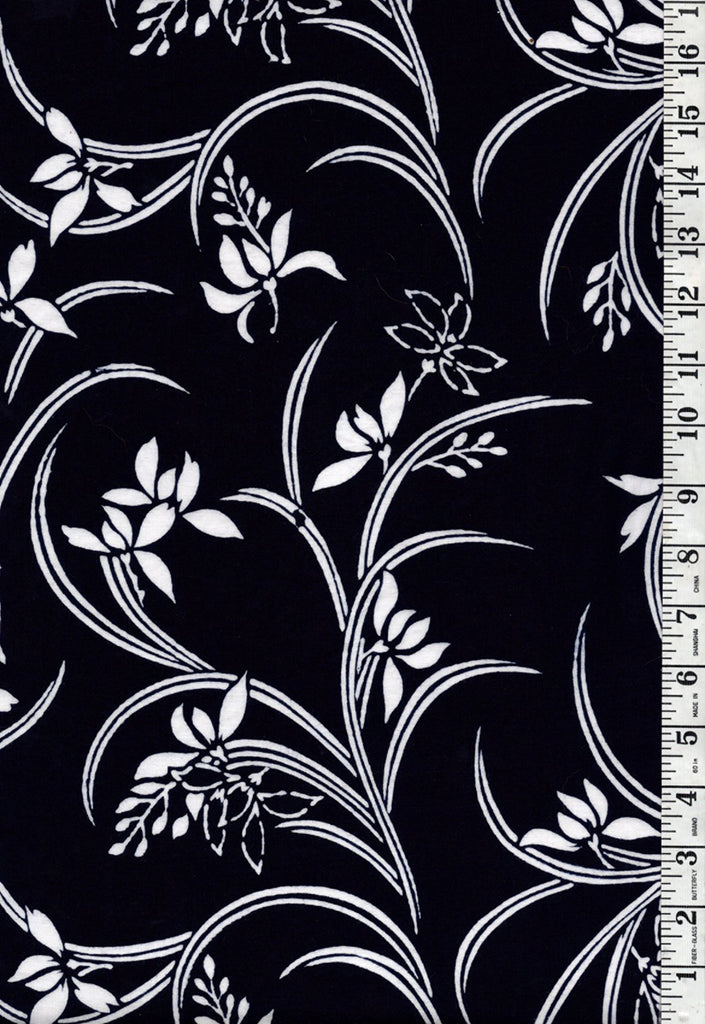 Yukata Fabric - 630 - Flowers with Swirly Leaves - Indigo