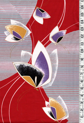 Yukata Fabric - 631 - Butterflies - Red & Grey
