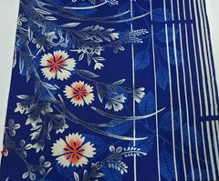 Yukata Fabric - 619 - Autumn Leaves & Flowers  - Blue - By the Half Yard