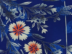 Yukata Fabric - 619 - Autumn Leaves & Flowers  - Blue - By the Half Yard