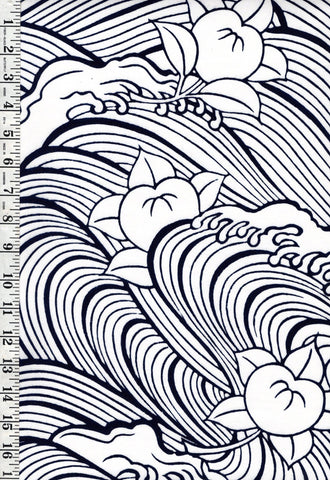 Yukata Fabric - 633 - Waves & Tachibana Citrus - White