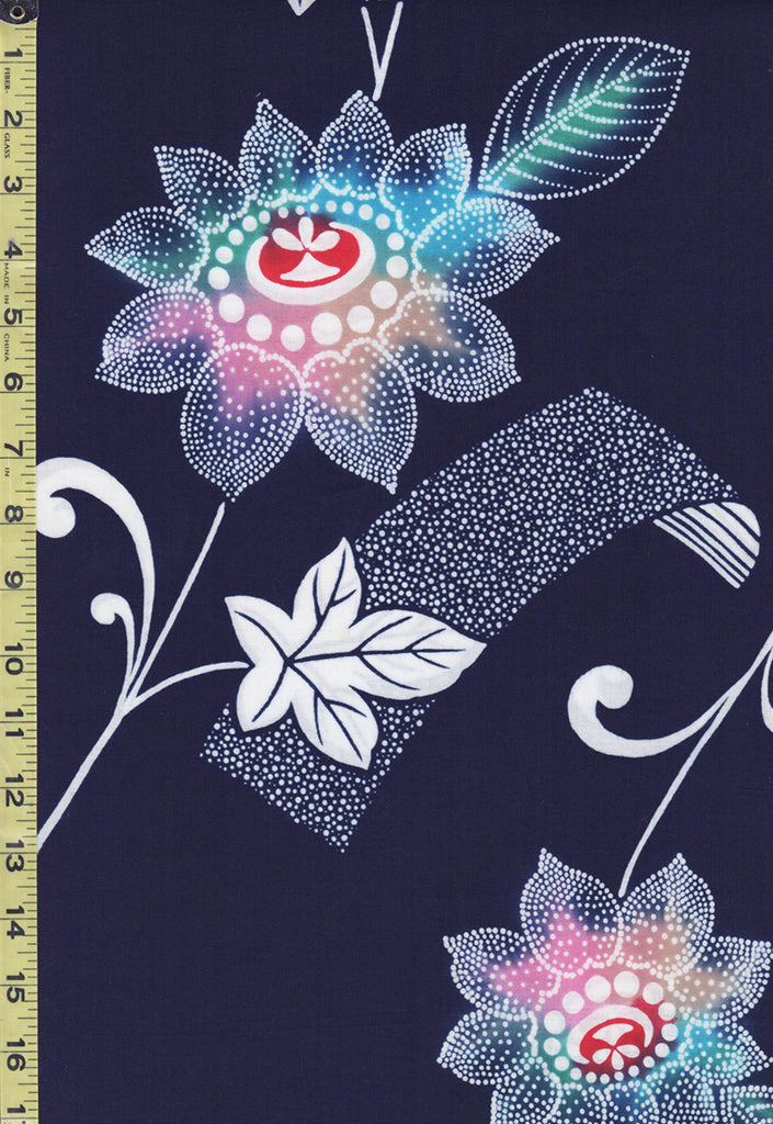 Yukata Fabric - 638 - Multi-Colored Dotted Floral - Indigo