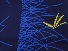 Yukata Fabric - 639 -Yellow Dragonflies on Blowing Grasses - Indigo