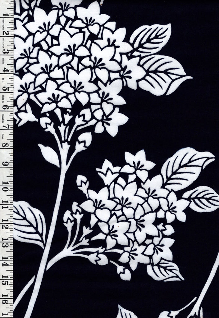 Yukata Fabric - 645 - Hydrangea Bouquets - Dark Navy - Indigo