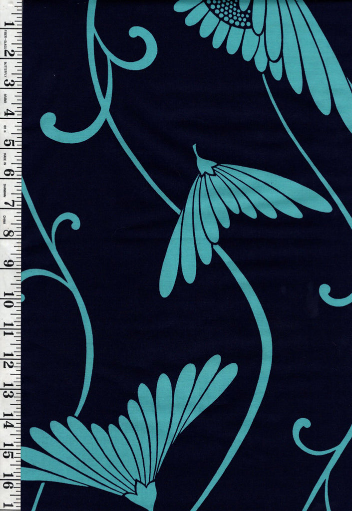 Yukata Fabric - 657 - Floral Arabesque - Aqua & Navy