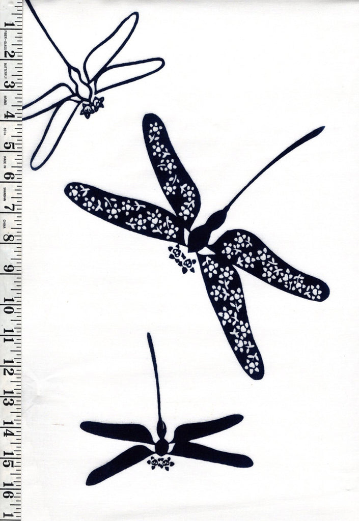 Yukata Fabric - 664 - Large Decorative Dragonflies - White