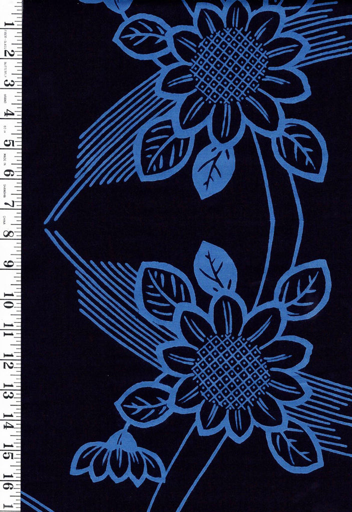 Yukata Fabric - 665 - Blue Sunflowers - Indigo