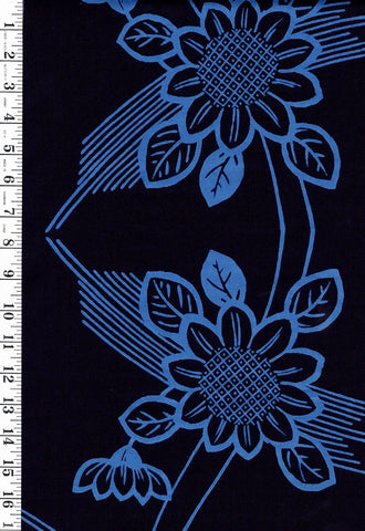 Yukata Fabric - 665 - Blue Sunflowers - Indigo