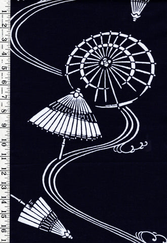 Yukata Fabric - 666 - Umbrellas & Water Swirls - Indigo