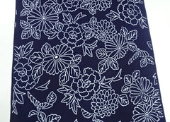 Yukata Fabric - 671 - Daisies, Mums & Peonies - Indigo