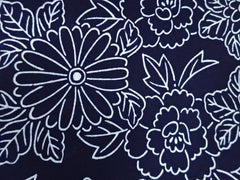 Yukata Fabric - 671 - Daisies, Mums & Peonies - Indigo