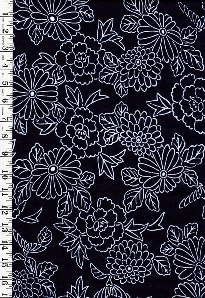 Yukata Fabric - 671 - Daisies, Mums & Peonies - Indigo