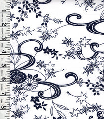 Yukata Fabric - 676 - Mums, Maple Leaves & Water Swirls - White