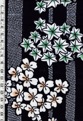 Yukata Fabric - 677 - Maple Leaves, Blossoms & Shibori Motif Columns - Indigo