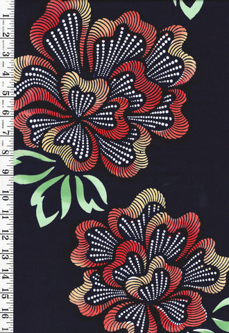Yukata Fabric - 680 - Large Colorful Flowers with Dotted Petals - Indigo