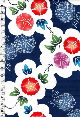 Yukata Fabric - 689 - Morning Glories & Sand Dollars - Blue