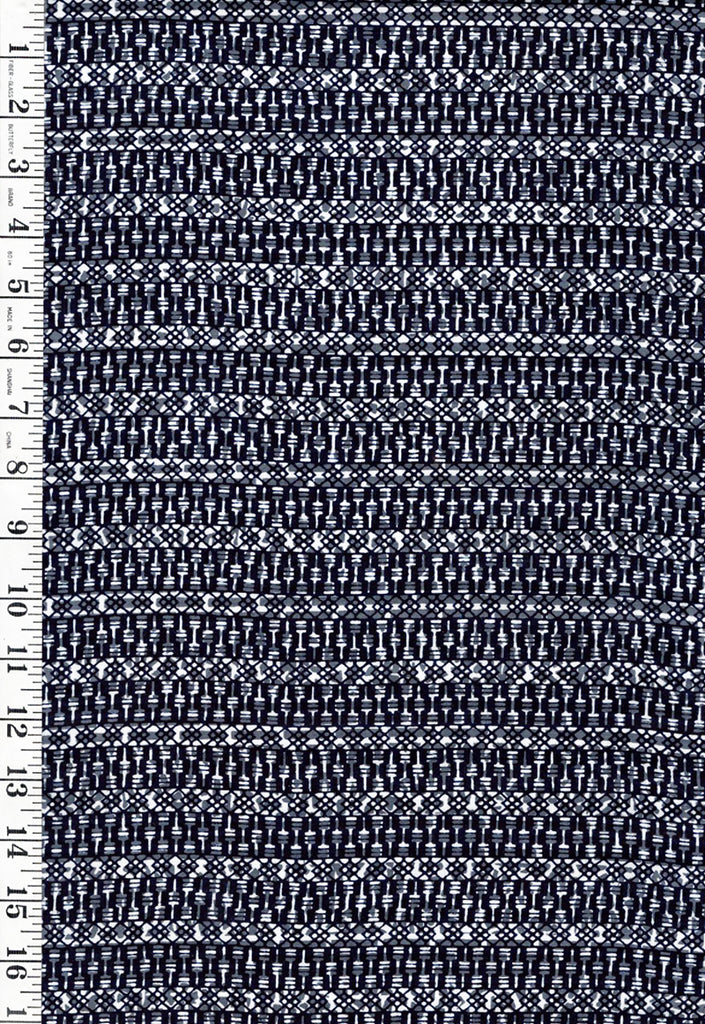 Yukata Fabric - 693 - Geometric Rows - Gray, Indigo & White