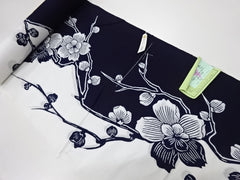 Yukata Fabric - 697 - Pretty Floral Branches - Indigo & White