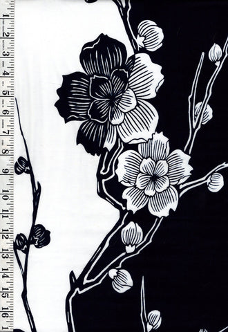 Yukata Fabric - 697 - Pretty Floral Branches - Indigo & White