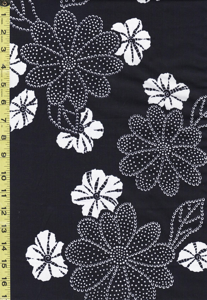 Yukata Fabric - 701 - Floating Flowers with Dotted Petals & Shibori-Like Flowers - Indigo