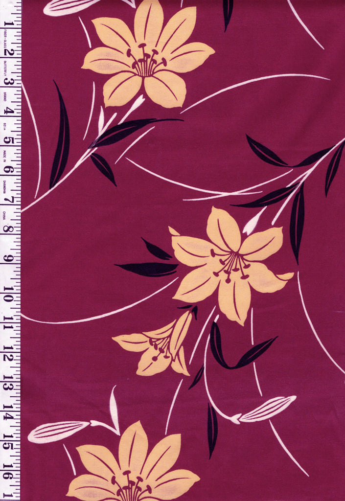 Yukata Fabric - 707 - Yellow Daylilies - Magenta