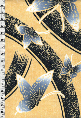 Yukata Fabric - 709 - Butterflies & Dotted Swirls - Butter Yellow