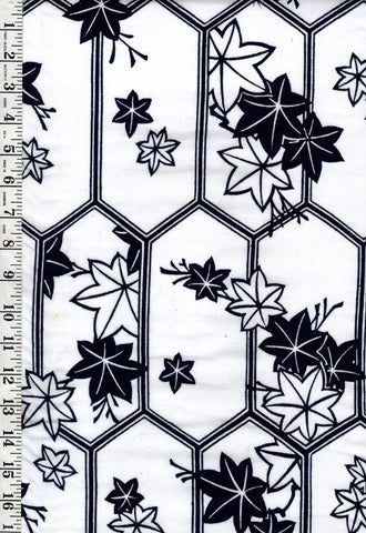 Yukata Fabric - 720 - Long Hexagons & Floating Maple Leaves - Indigo & White