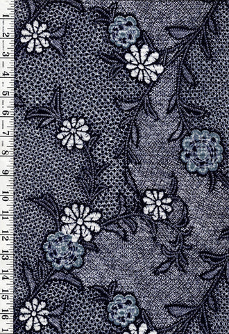 Yukata Fabric - 722 - Shibori Daisies & Leafy Branches - Textured - Indigo