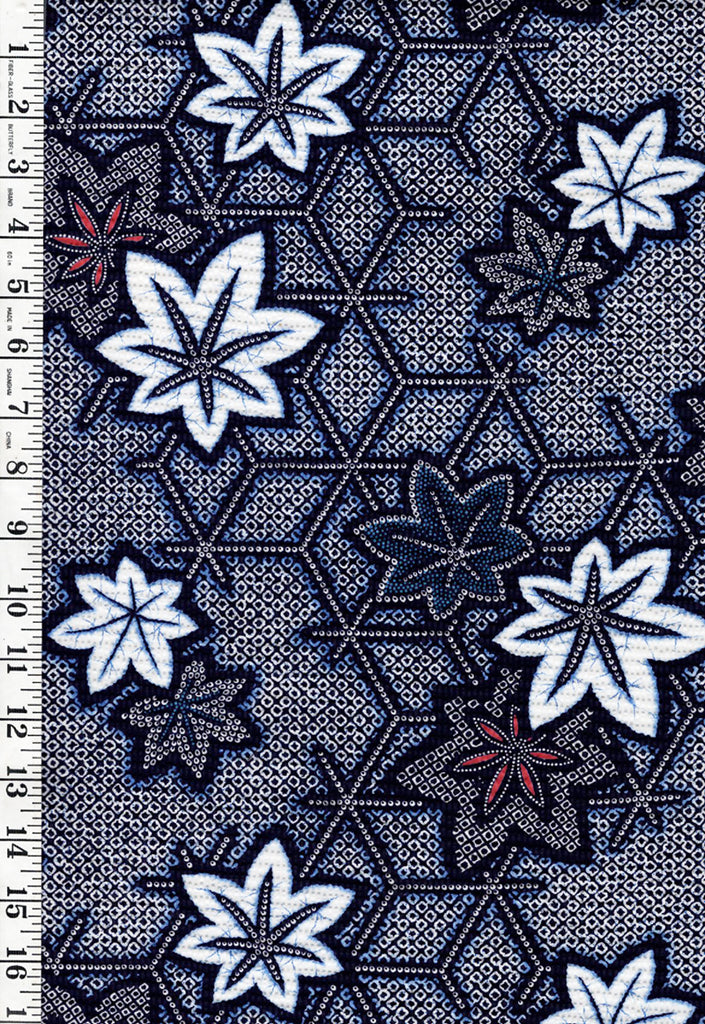 Yukata Fabric - 723 - Shibori Floating Maple Leaves - Textured - Indigo