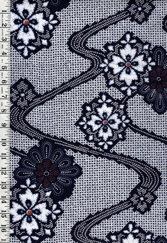Yukata Fabric - 727 - Shibori Floral Medallions & River Swirls - Textured - Indigo
