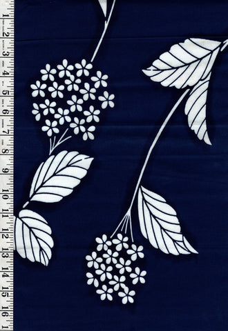 Yukata Fabric - 732 - Blossoms & Leafy Branches - Indigo
