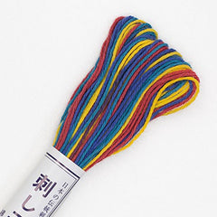 Sashiko Thread - Olympus 20m - Variegated # 74 - Red, Blue & Yellow