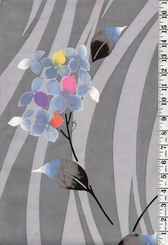 Yukata Fabric - 740 - Hydrangea Blossoms - Gray Swirl