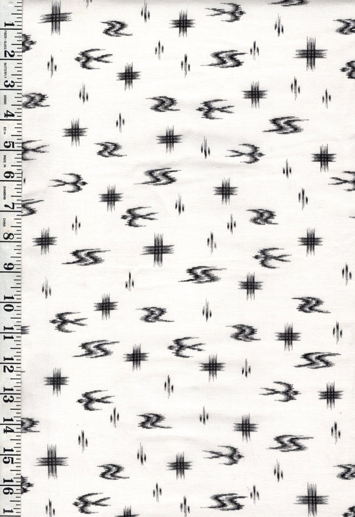 Yukata Fabric - 746 - Kasuri-like Swallows & Hatches - White
