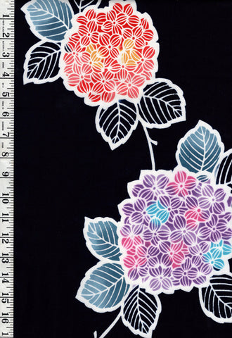 Yukata Fabric - 749 - Multi-Colored Hydrangea Blossoms - Indigo