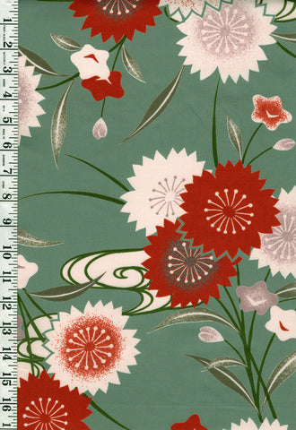 Yukata Fabric - 750 - Multi-Colored Blossoms - Sage Green