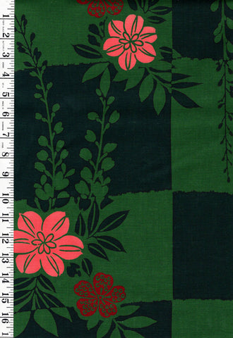 Yukata Fabric - 752 - Floral Checkboard - Green