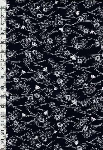 Yukata Fabric - 753 - Tiny Maple Leaves & Chopsticks - Indigo