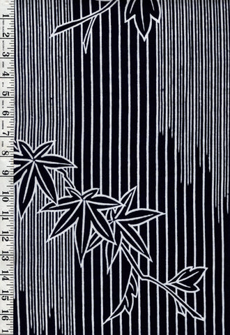 Yukata Fabric - 754 - Maple Leaves & Pinstripe - Indigo