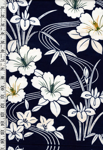 Yukata Fabric - 755 - Camellias & River Swirls - Indigo