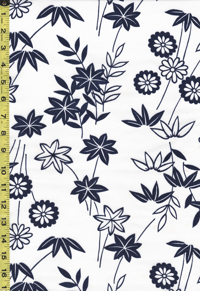 Yukata Fabric - 800 - Maple Leaves & Daisies - White