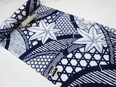 Yukata Fabric - 801 - Maple Leaf Woven Basketry - Indigo & White