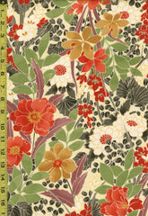 807 - Japanese Wool - Compact Floral Garden - Cream - Soft Butter Yellow
