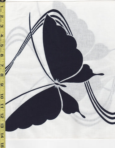 Yukata Fabric - 812 - Large Butterflies & Water Swirls - White