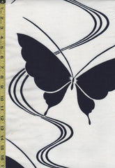 Yukata Fabric - 812 - Large Butterflies & Water Swirls - White