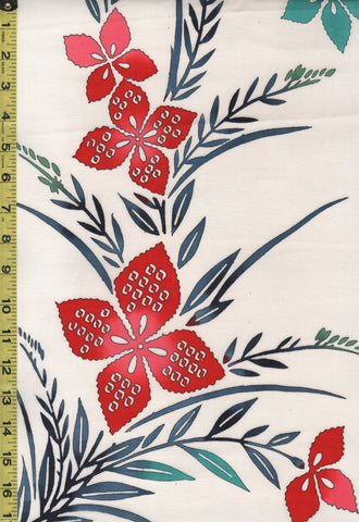 Yukata Fabric - 814 - Colorful Red Flowers - Cream