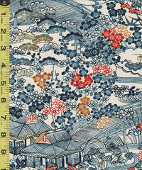 816 - Japanese Silk - Scenic Village & Floral Countryside