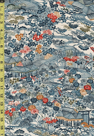 816 - Japanese Silk - Scenic Village & Floral Countryside