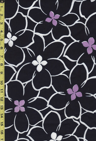 Yukata Fabric - 817 - Flowers with Lavender & White Centers - Indigo