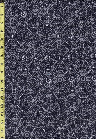 Yukata Fabric - 819 - Flower & Shokkomon (Geometric) Design - Indigo